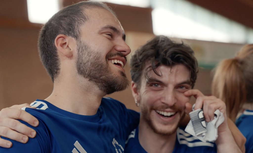 I giocatori dell'Universal Sport Sovizzo Alberto Valdesolo e Michele Sebastiani visivamente commossi per la vittoria della 1° Rassegna Nazionale